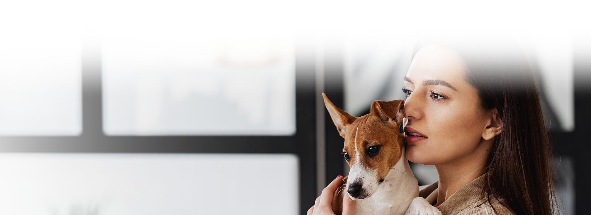 side view woman with small dog